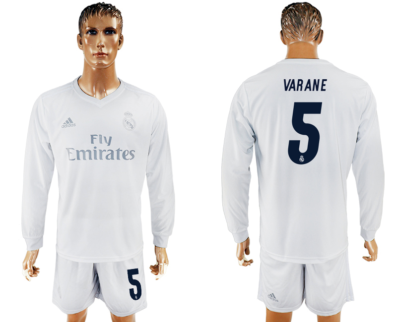 2016-17 Real Madrid 5 VARANE adidas x Parley Home Long Sleeve Soccer Jersey