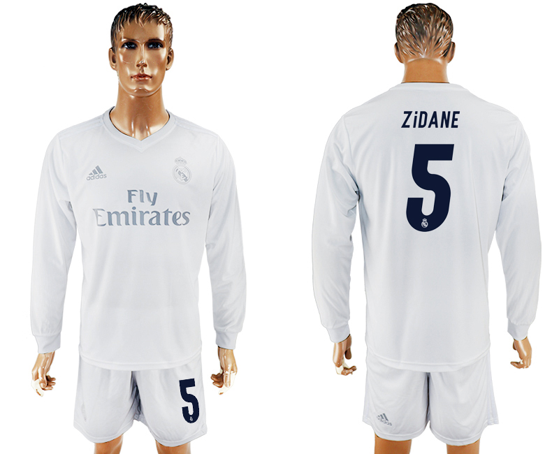 2016-17 Real Madrid 5 ZIDANE adidas x Parley Home Long Sleeve Soccer Jersey