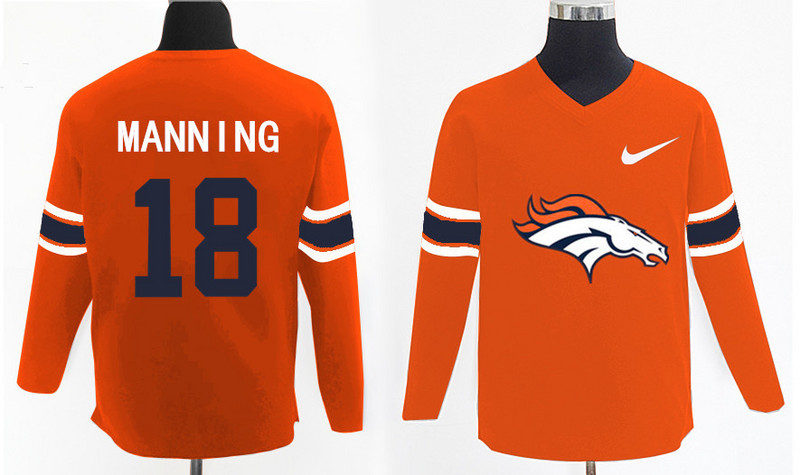Nike Broncos 18 Peyton Manning Orange Knit Sweater