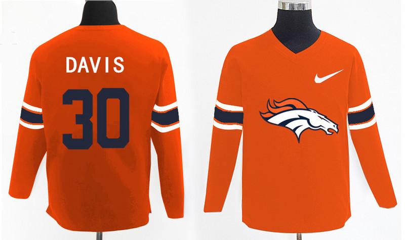 Nike Broncos 30 Terrell Davis Orange Knit Sweater