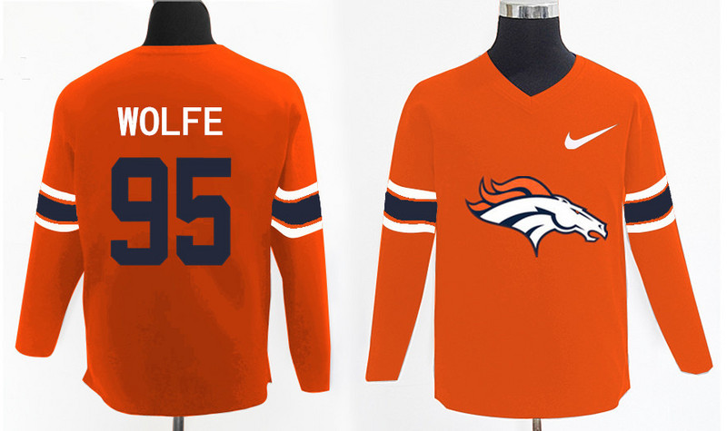 Nike Broncos 95 Derek Wolfe Orange Knit Sweater