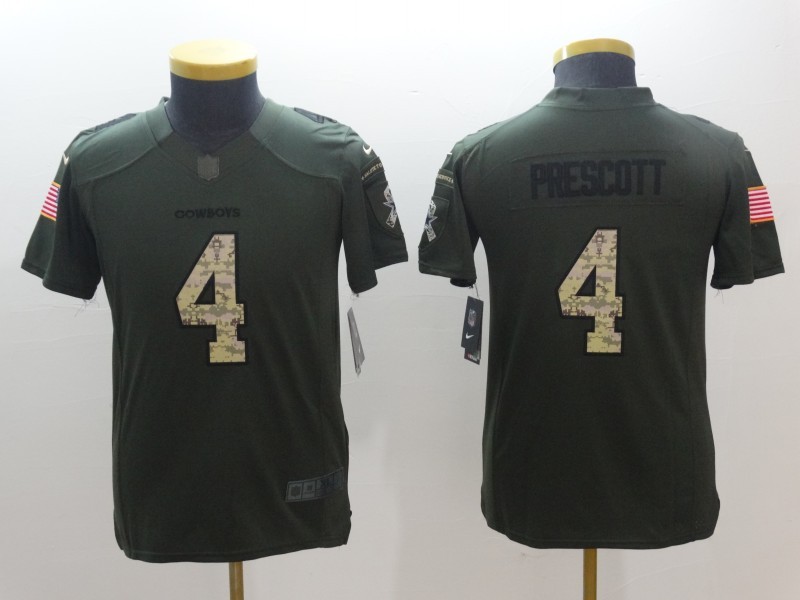 Nike Cowboys 4 Dak Prescott Olive Green Youth Salute To Service Limited Jersey