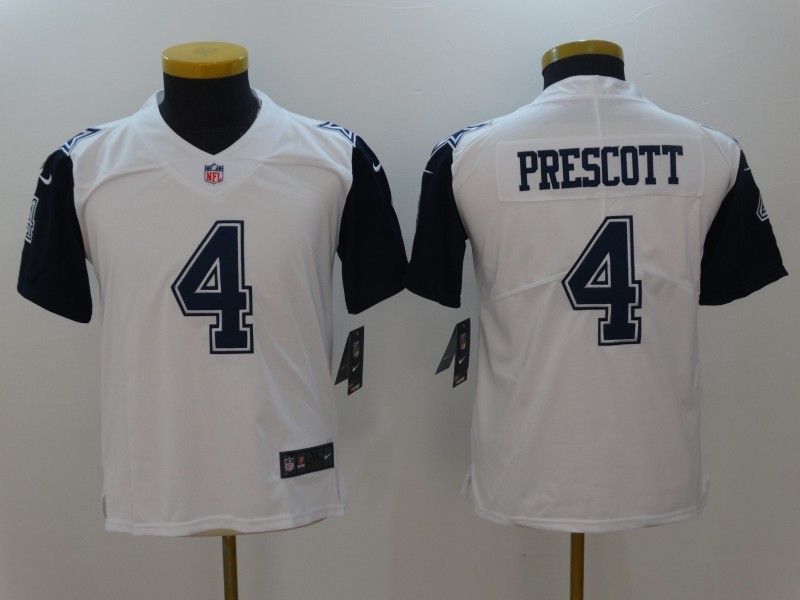 Nike Cowboys 4 Dak Prescott White Youth Color Rush Limited Jersey - Click Image to Close