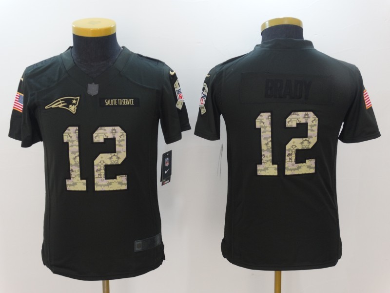Nike Patriots 12 Tom Brady Anthracite Youth Salute To Service Limited Jersey