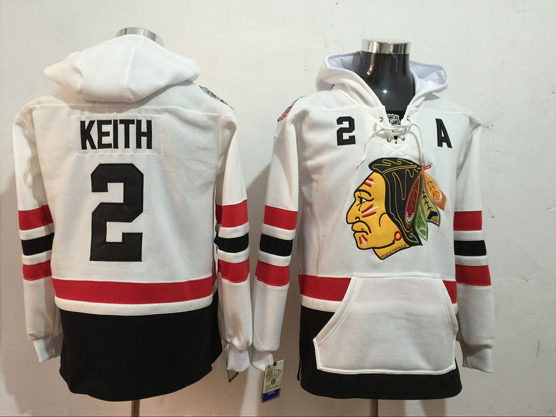 Blackhawks 2 Duncan Keith White All Stitched Hooded Sweatshirt - Click Image to Close