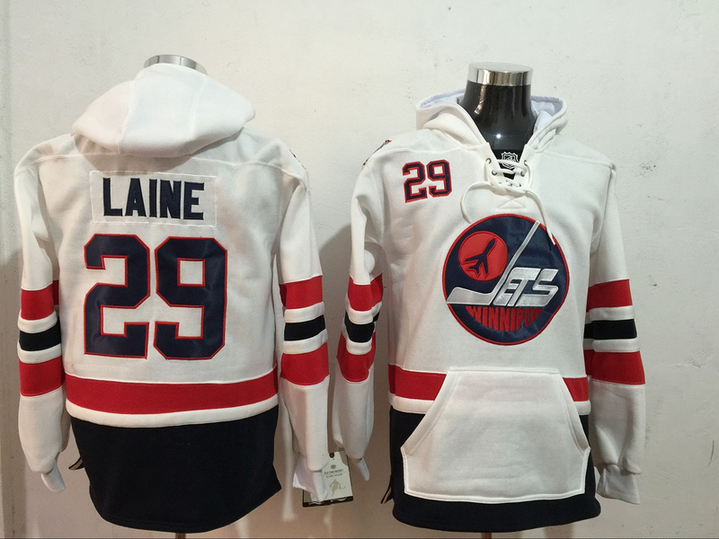 Jets 29 Patrik Laine White All Stitched Hooded Sweatshirt - Click Image to Close
