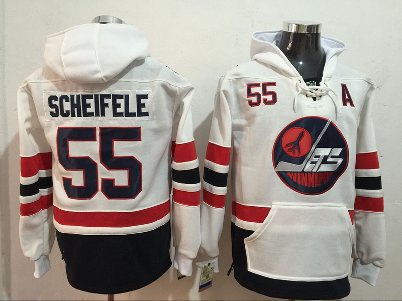 Jets 55 Mark Scheifele White All Stitched Hooded Sweatshirt - Click Image to Close