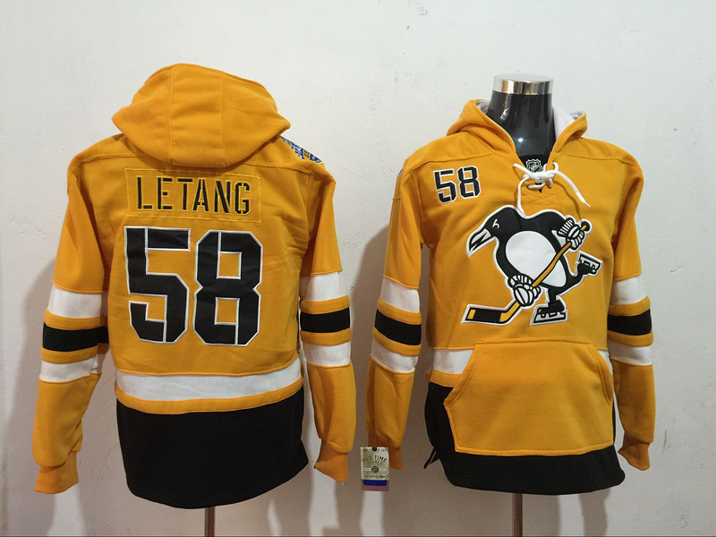 Penguins 58 Kris Letang Yellow All Stitched Hooded Sweatshirt - Click Image to Close