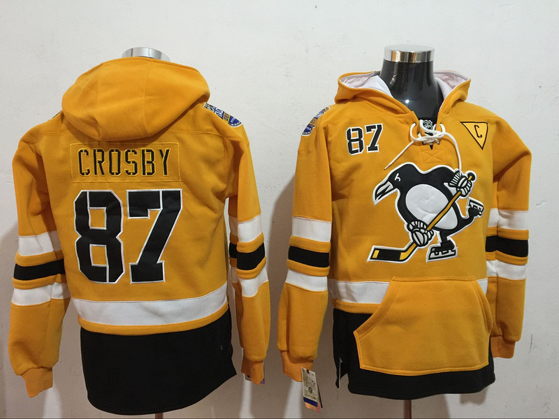 Penguins 87 Sidney Crosby Yellow All Stitched Hooded Sweatshirt