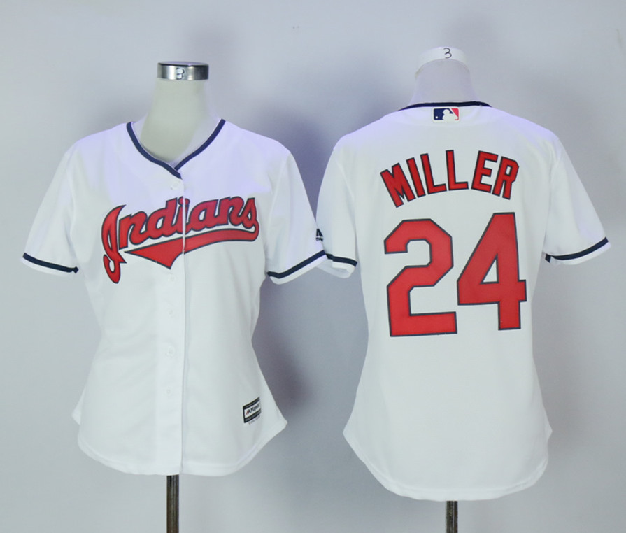 Indians 24 Andrew Miller White Women New Cool Base Jersey
