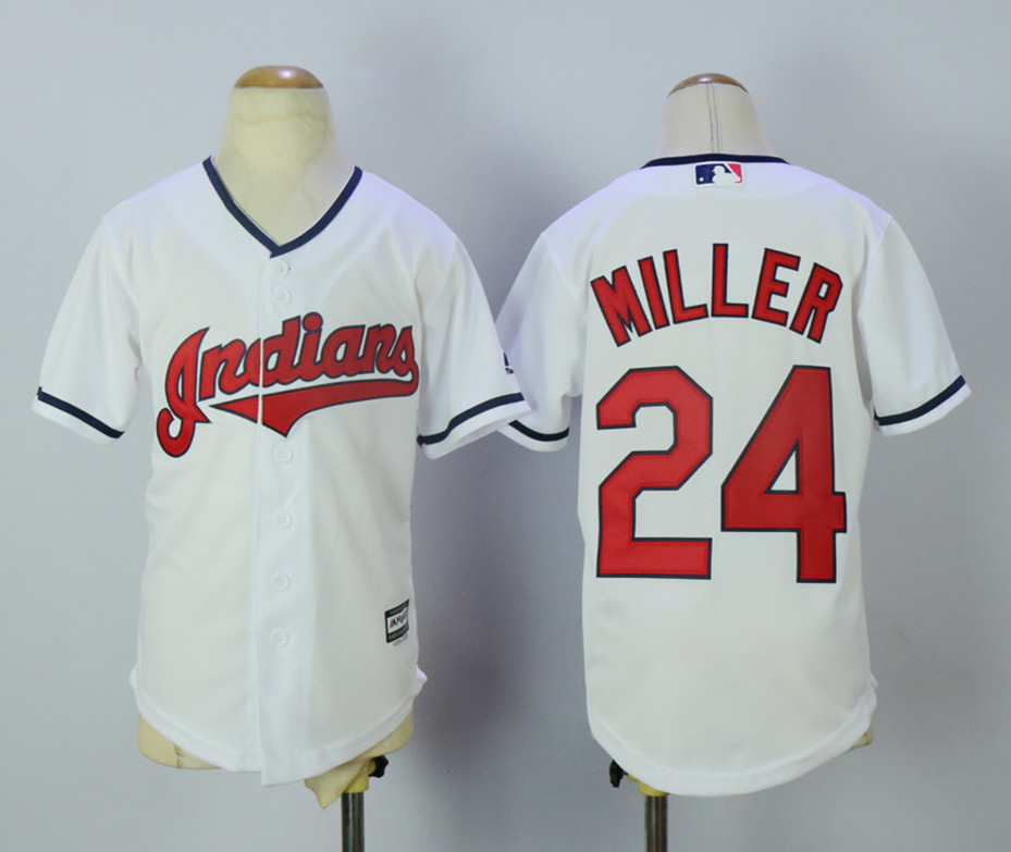 Indians 24 Andrew Miller White Youth New Cool Base Jersey