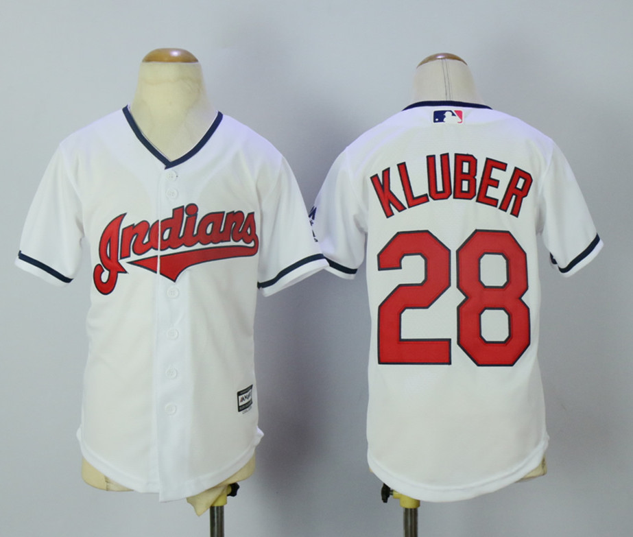 Indians 28 Corey Kluber White Youth New Cool Base Jersey