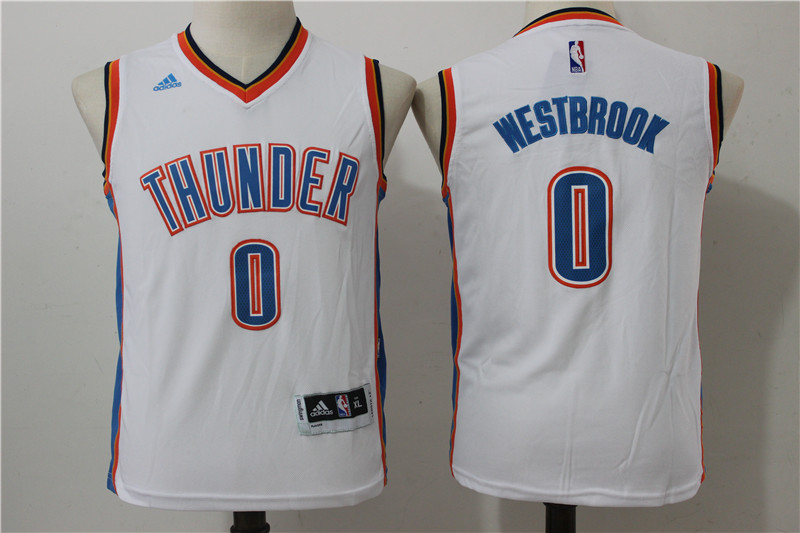 Thunder 0 Russell Westbrook White Youth Swingman Jersey