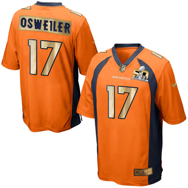 Nike Broncos 17 Brock Osweiler Orange Super Bowl 50 Limited Jersey - Click Image to Close