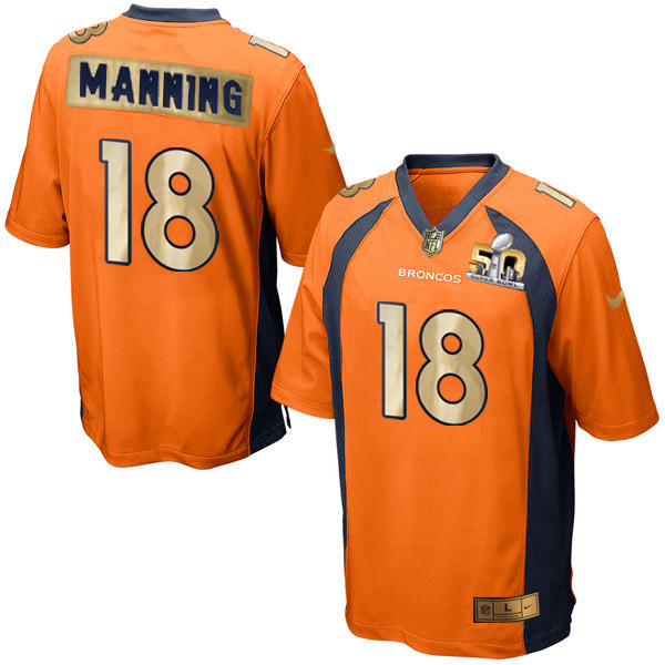 Nike Broncos 18 Peyton Manning Orange Super Bowl 50 Champions Limited Jersey