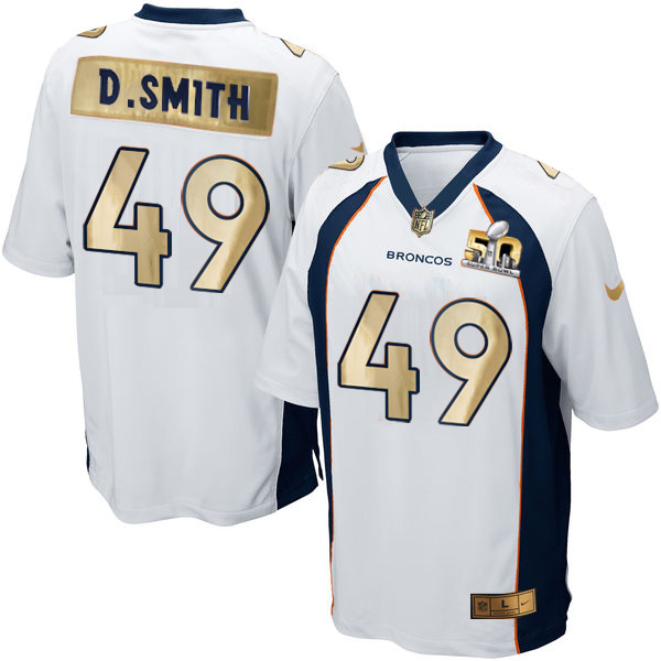 Nike Broncos 49 Dennis Smith White Super Bowl 50 Limited Jersey