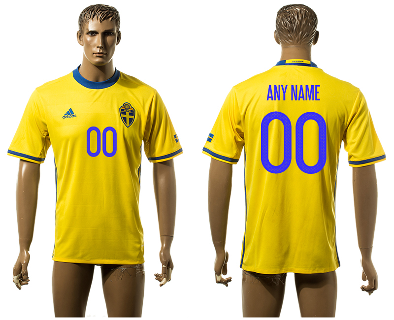 Sweden Home Euro 2016 Customized Thailand Jersey
