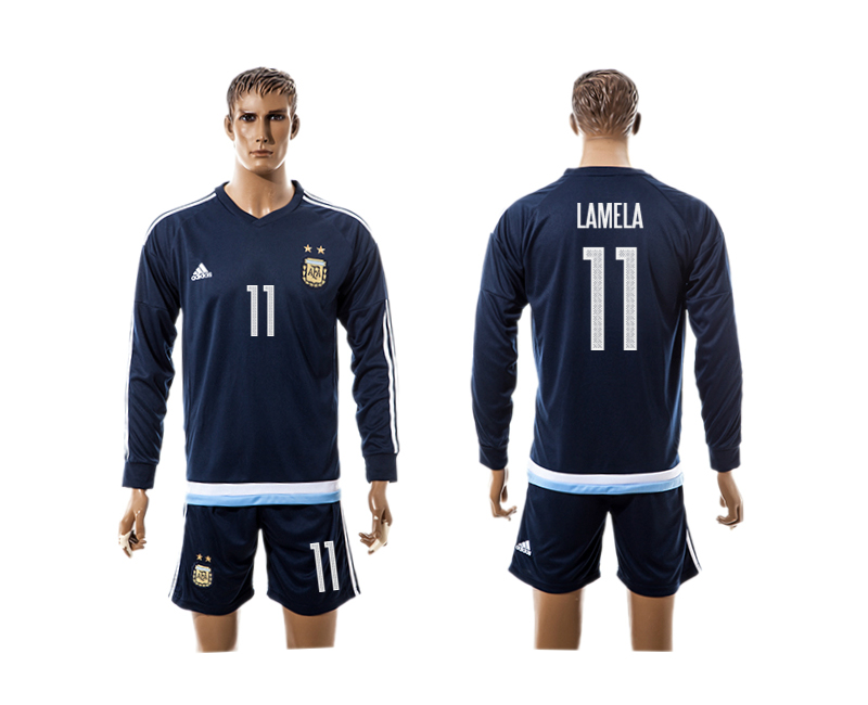 Argentina 11 LAMELA Away 2016 Copa America Centenario 2016 Copa America Centenario Long Sleeve Soccer Jersey