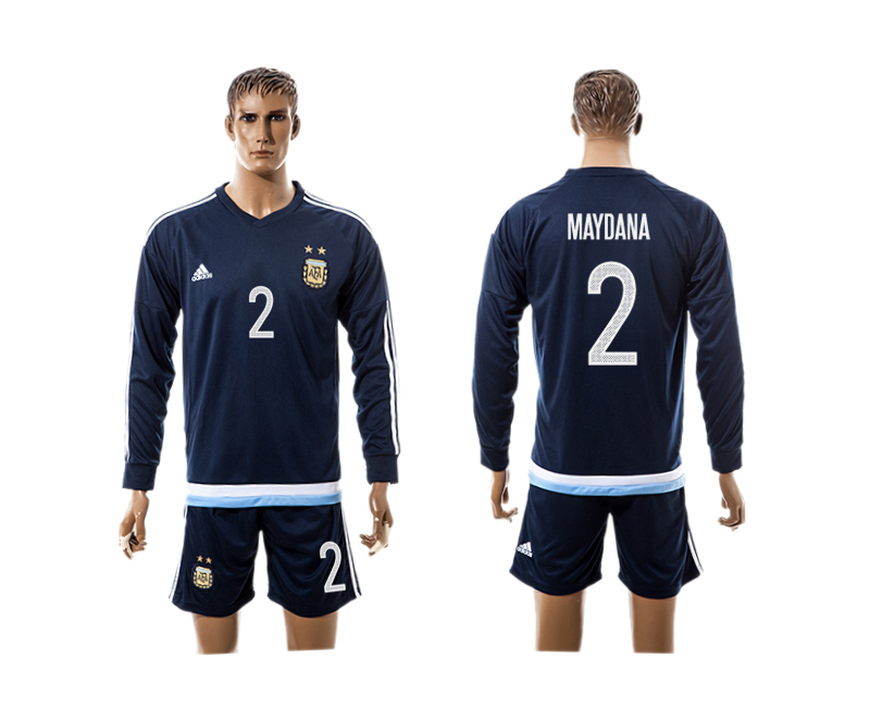 Argentina 2 MAYDANA Away 2016 Copa America Centenario 2016 Copa America Centenario Long Sleeve Soccer Jersey