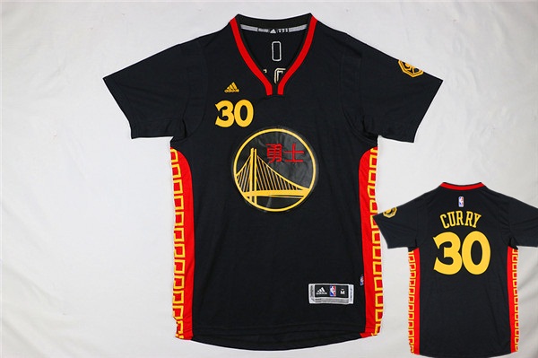 Warriors 30 Stephen Curry Black 2016 Chinese New Year Short Sleeve Jersey - Click Image to Close