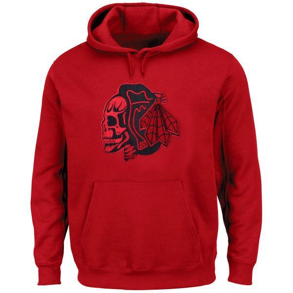 Blackhawks Red Skull Logo Red Men's Pullover Hoodie