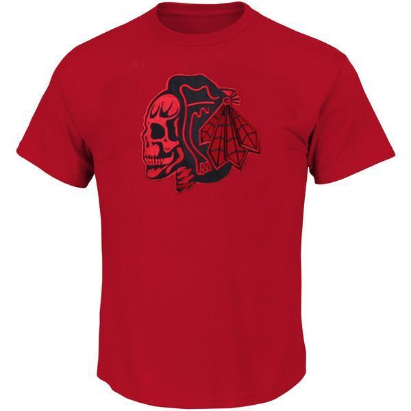 Blackhawks Red Skull Men's Red Short Sleeve T Shirt