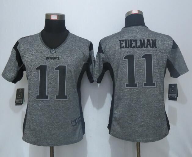 Nike Patriots 11 Julian Edelman Grey Gridiron Women Limited Jersey
