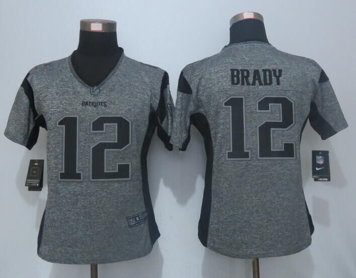 Nike Patriots 12 Tom Brady Grey Gridiron Women Limited Jersey