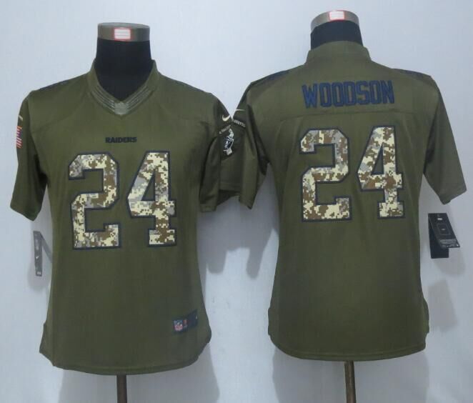 Nike Raiders 24 Charles Woodson Green Salute To Service Women Limited Jersey