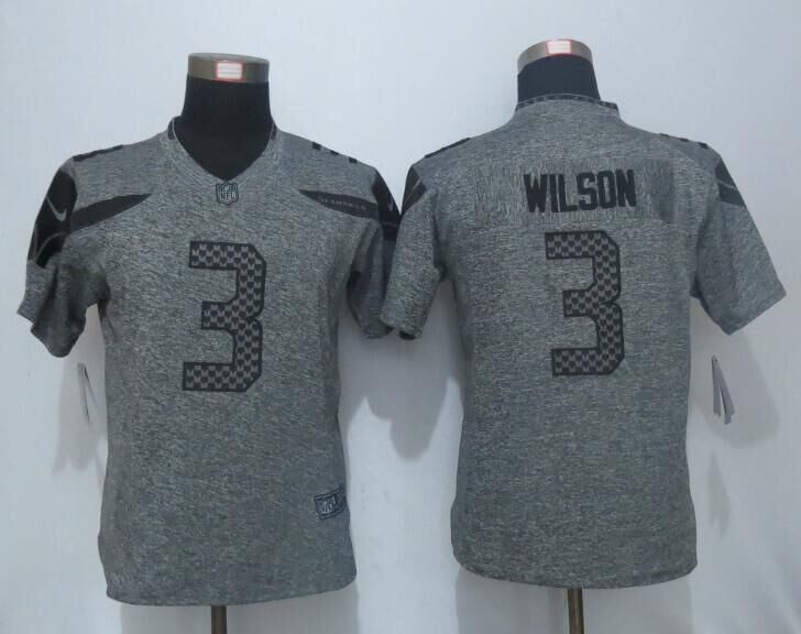 Nike Seahawks 3 Russell Wilson Grey Gridiron Women Limited Jersey