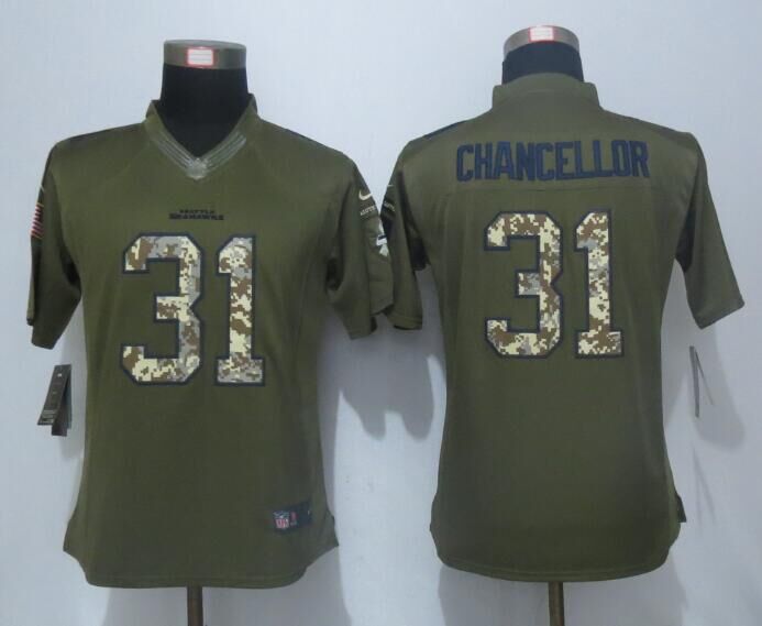 Nike Seahawks 31 Kam Chancellor Green Salute To Service Women Limited Jersey - Click Image to Close