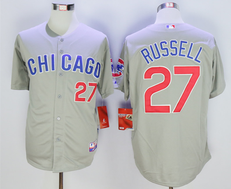 Cubs 27 Addison Russell Grey Cool Base Jersey