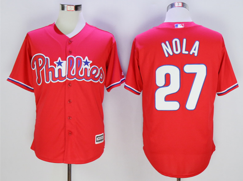 Phillies 27 Aaron Nola Red New Cool Base Jersey