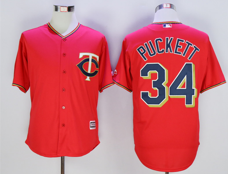 Twins 34 Kirby Puckett Red New Cool Base Jersey