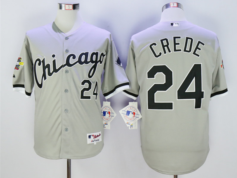 White Sox 24 Joe Crede Grey With 2005 World Series Patch Jersey