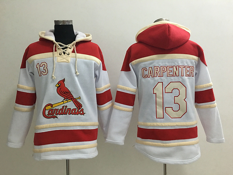 Cardinals 13 Matt Carpenter White All Stitched Hooded Sweatshirt