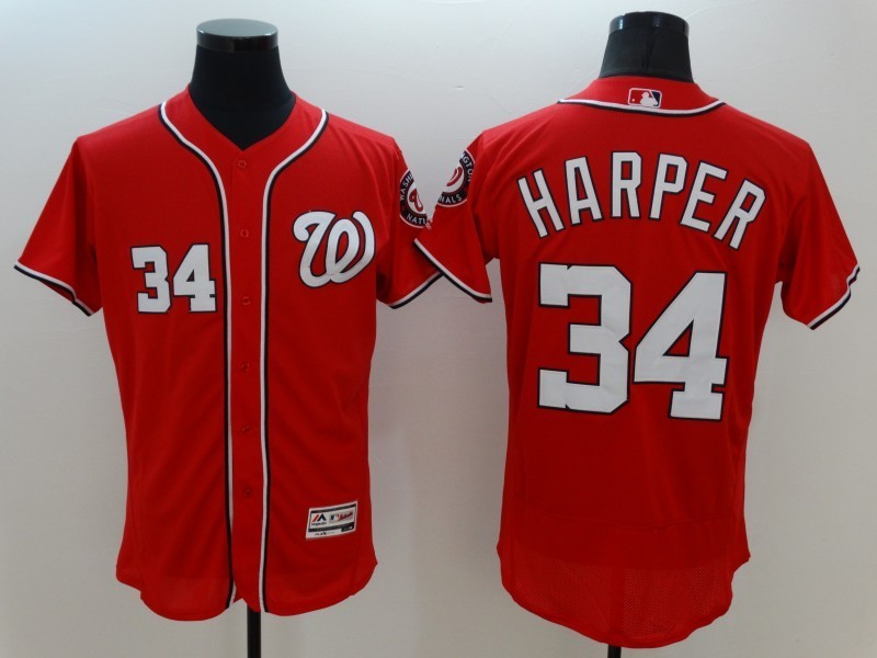 Nationals 34 Bryce Harper Red Flexbase Jersey - Click Image to Close
