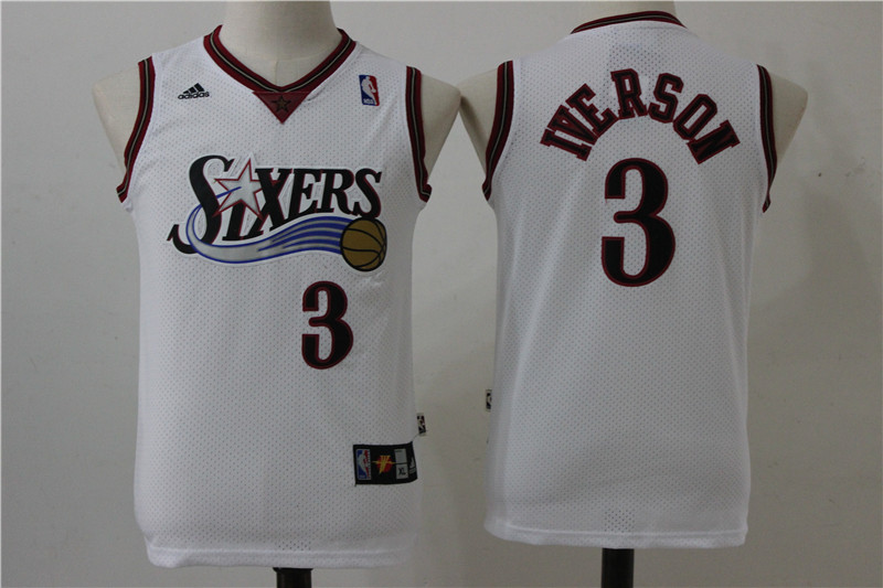 76ers 3 Allen Iverson White Youth Throwback Swingman Jersey
