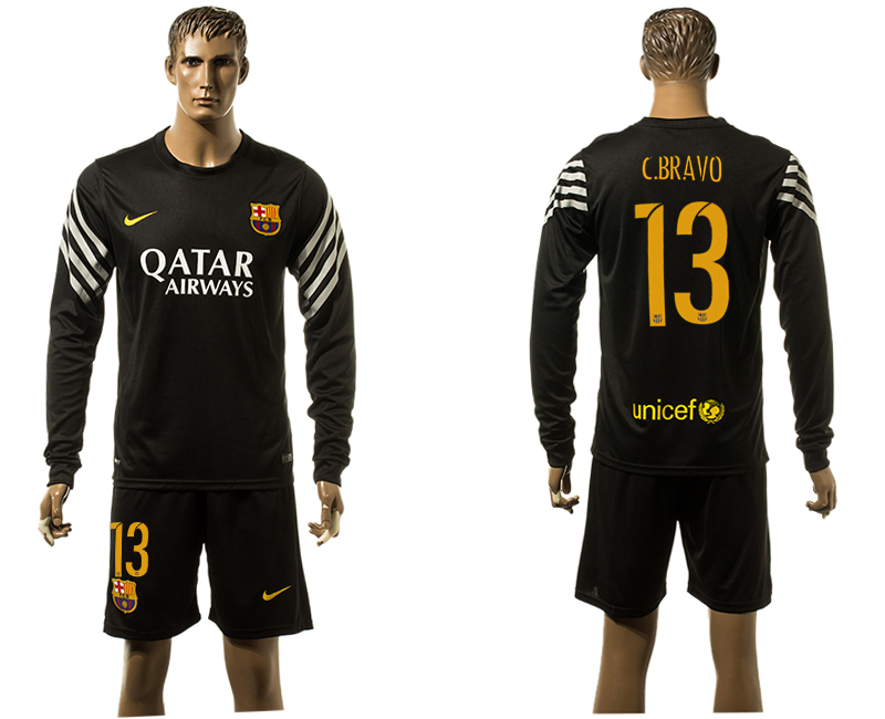 2015-16 Barcelona 1 TER STEGEN Black Goalkeeper Long Sleeve Soccer Jersey