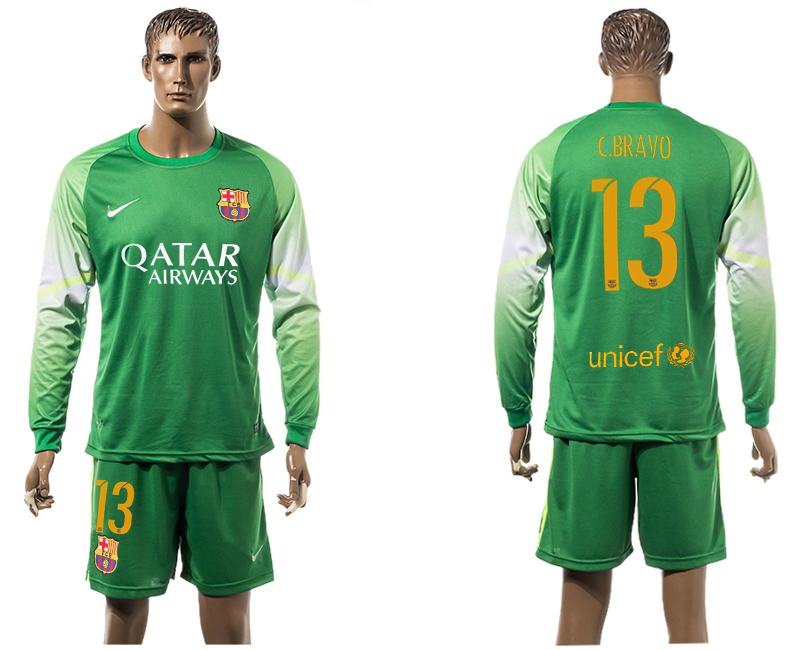 2015-16 Barcelona 13 C.BARVO Goalkeeper Long Sleeve Soccer Jersey