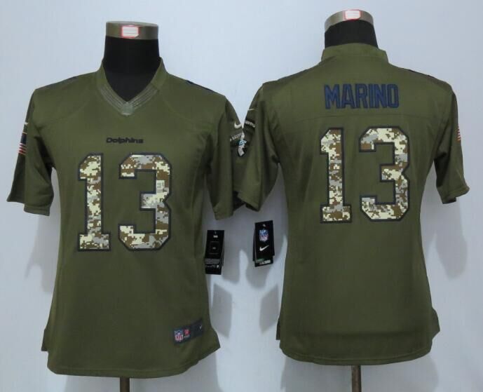 Nike Dolphins 13 Dan Marino Green Salute To Service Women Limited Jersey