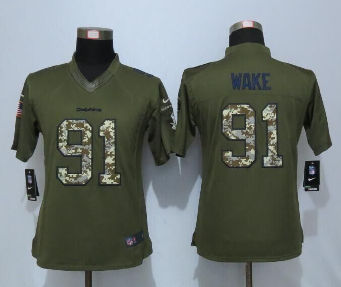 Nike Dolphins 91 Cameron Wake Green Salute To Service Women Limited Jersey