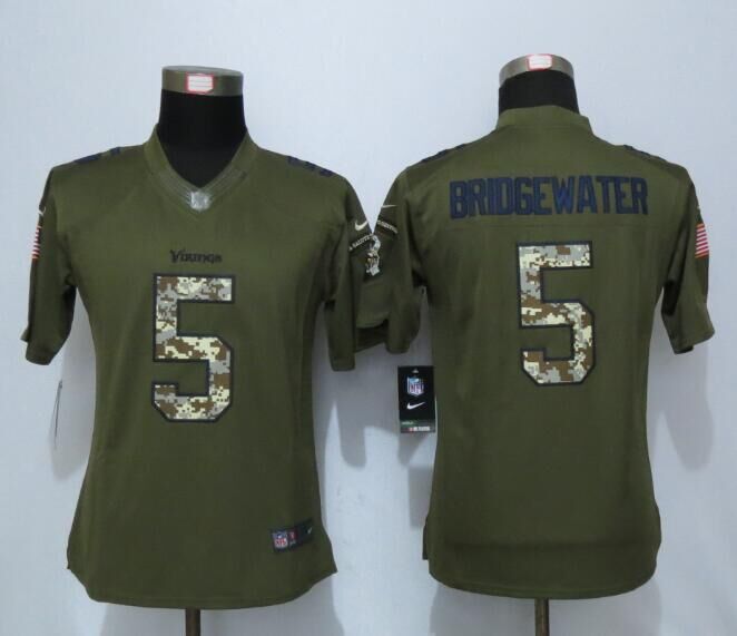 Nike Vikings 5 Teddy Bridgewater Green Salute To Service Women Limited Jersey