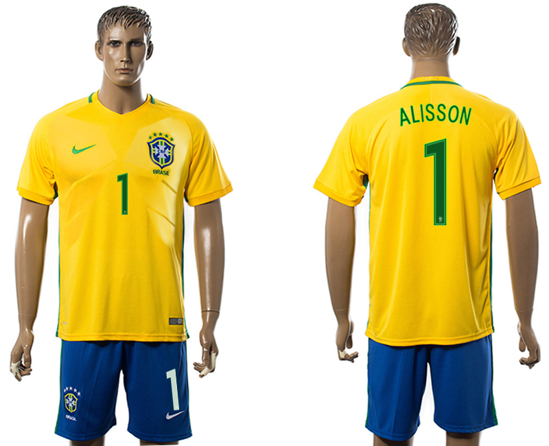 Brazil 1 ALISSON Home 2016 Copa America Centenario Soccer Jersey