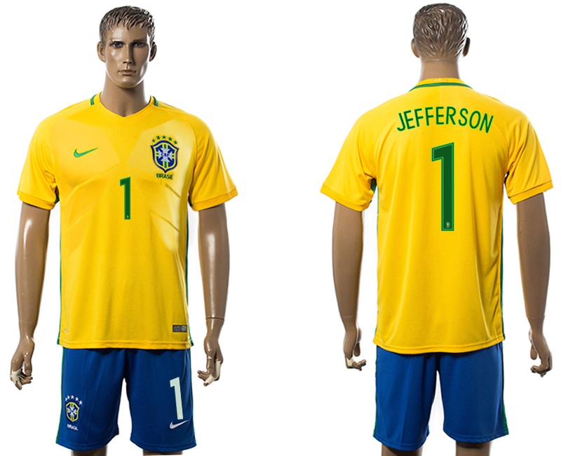 Brazil 1 JEFFERSON Home 2016 Copa America Centenario Soccer Jersey
