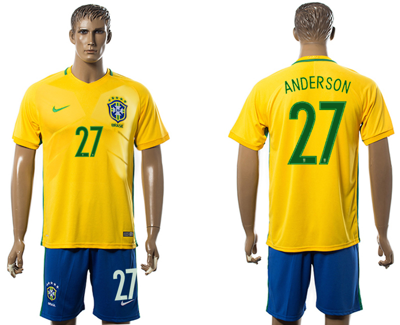 Brazil 27 ANDERSON Home 2016 Copa America Centenario Soccer Jersey