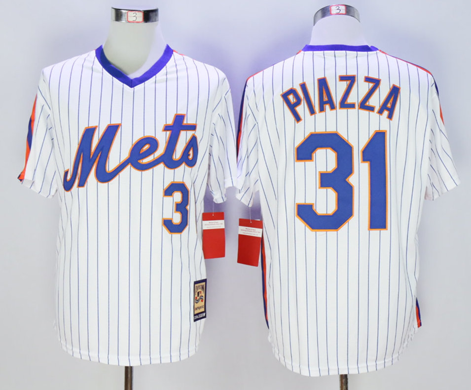 Mets 31 Mike Piazza White Cool Base Cooperstown Collection Jersey