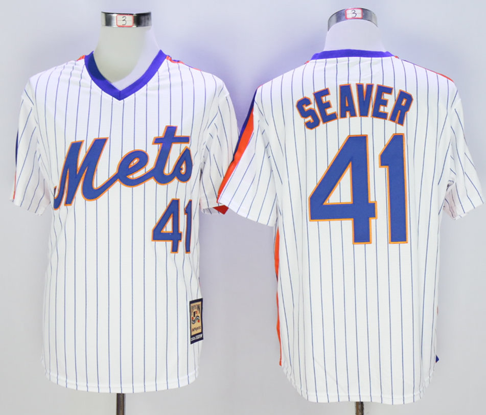 Mets 41 Tom Seaver White Cool Base Cooperstown Collection Jersey