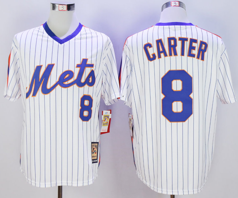 Mets 8 Gary Carter White Cool Base Cooperstown Collection Jersey