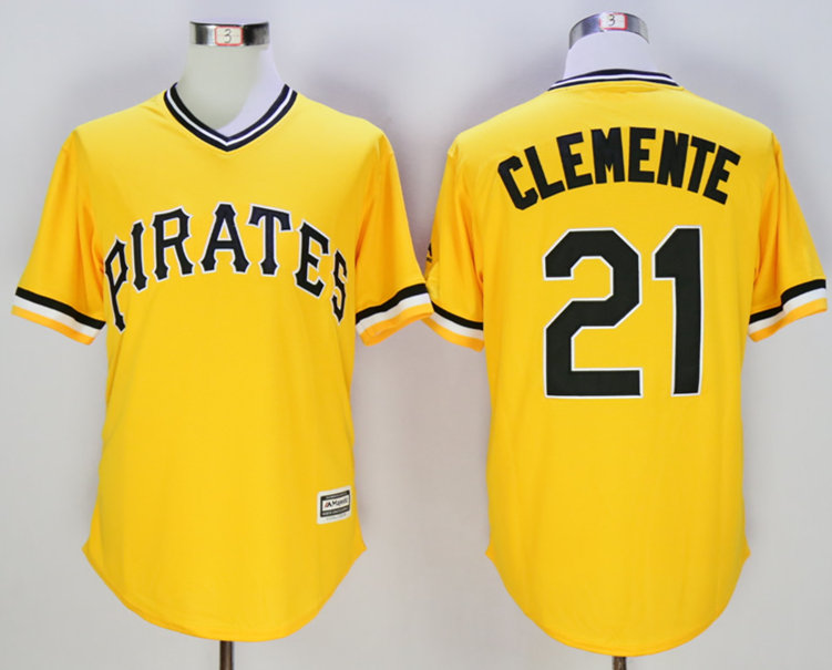 Pirates 21 Roberto Clemente Gold New Cool Base Jersey